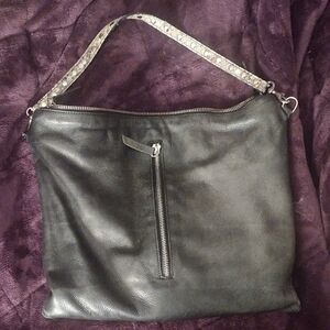 Laggo Black Leather Bag With Snake Print